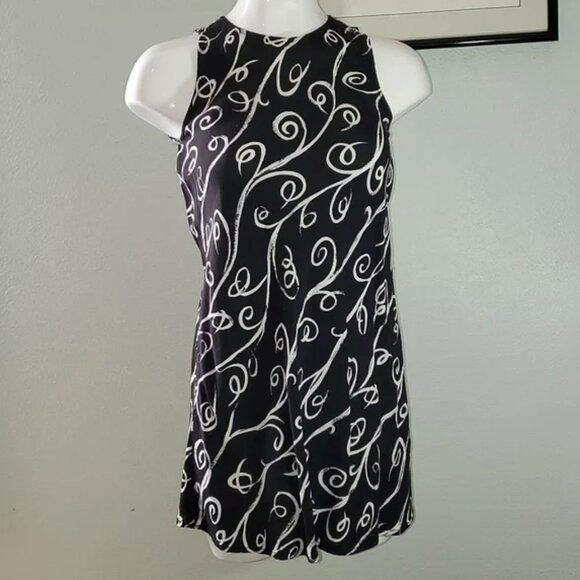 ALL THAT JAZZ, Mini Slip Dress w/ White Diagonal Swirl Pattern, SMALL - Picture 1 of 8